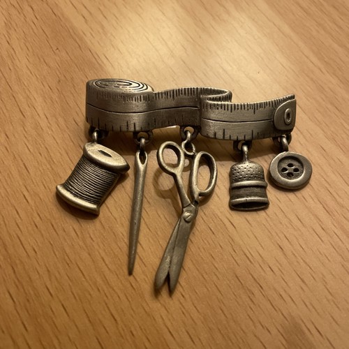 Pewter sewing brooch - sewing', jj
