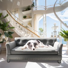 Luxury Dog Bed Raised Pet Sofa Leather Upholstered Cushion Waterproof with Legs