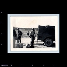 Old Vintage Photo ARMY MEN SOLDIERS BY MILITARY TRUCK