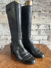 Belstaff Trialmaster Black Leather Biker Boots Size 7 U.K. 40 EU Made In Italy