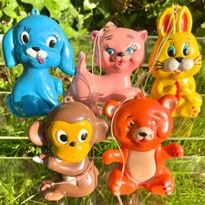 Vintage Kitsch Plastic Rubber Mold Animal Baby Toys Doll Bear Cot Mobile Cat