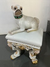 Vintage Pug Dog Figurine Seated On A Stool