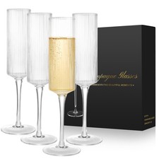Classy Champagne Flutes - Hand Blown Crystal Champagne Glasses - Set of 4 Flutes