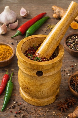Traditional wooden mortar and - wooden,