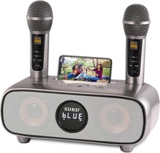 Karaoke Machine Bluetooth PA System with 2 Wireless Mics USB/TF/AUX Phone Holder