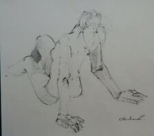 Original pencil life drawing of a seated nude female model leaning back pose