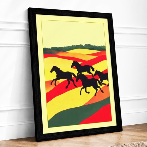 Horses motion rustic framed - horses,