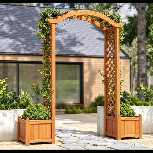 Garden arch way with - garden, planters