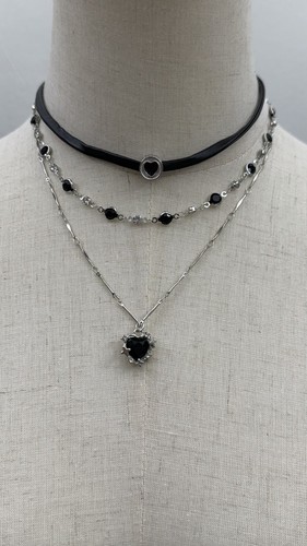 Black heart layered choker - layered,