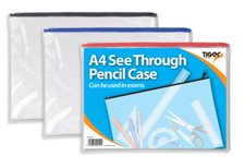 PENCIL CASE A4 SEE THROUGH School Clear Exam Pencil Case