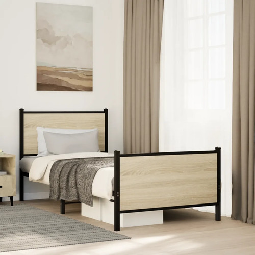 Walplus sonoma oak metal bed - walplus,