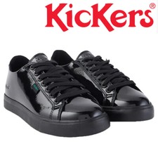 Kickers Girls School Shoes Tovni Lacer Black Patent Leather Senior Youth Sizes