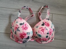 BN Victoria's Secret Very Sexy Pink Floral Satin Bra Size 32DDD Diamante Straps