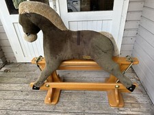 MERRYTHOUGHT brown furry ROCKING HORSE With Wooden Frame