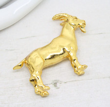 Vintage Signed Risis Chinese Zodiac Gold Goat Sculpture Figurine