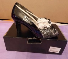 Lotus UK5E EU38 US7 new black leather patent and silver lace effect court shoes