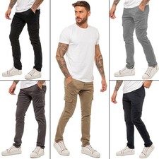Enzo Cargo Trousers Mens Slim Fit Combat Chinos Cotton Stretch Work Pants