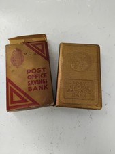 Vintage Post Office Savings Bank Home Safe with Original Box No key Locked Used 