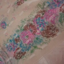 Silky Large Fabric Piece Ethnic Sari ? Cream Pink Chiffon 42 x 105"