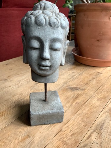 Grey buddha head sculpture - grey,