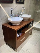  Bathroom Vanity Unit | Solid Oak | Sink Cabinet | Ceramic Wash Basin Tap & Plug
