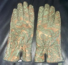 LADIES SIZE SMALL GREEN AND GOLD PATTERNED LEATHER GLOVES NEW UNBRANDED