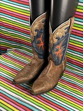 Vintage Women’s Laredo Cowboy Western Cowgirl Biker Brown Blue Leather Boots 5
