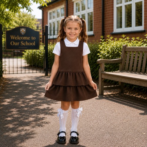 Girls brown school - brown, pinafore