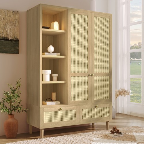 Rattan wardrobe door oak - rattan,