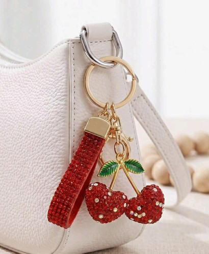 Rhinestone cherry keyring - rhinestone,