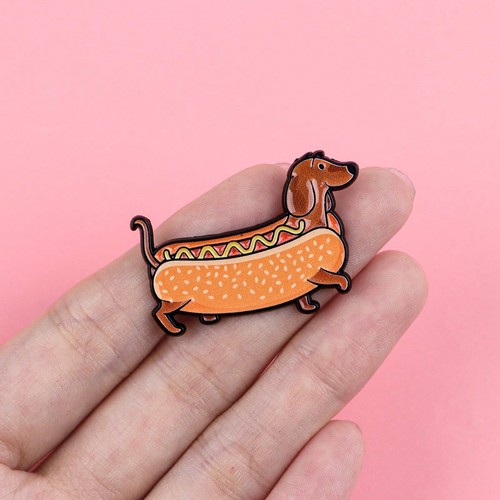 Dachshund hot dog enamel pin - hot,