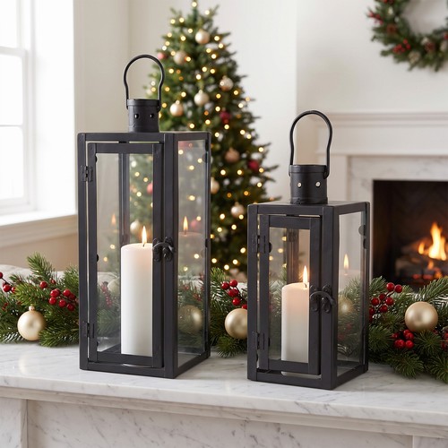 Black metal candle lanterns - black,