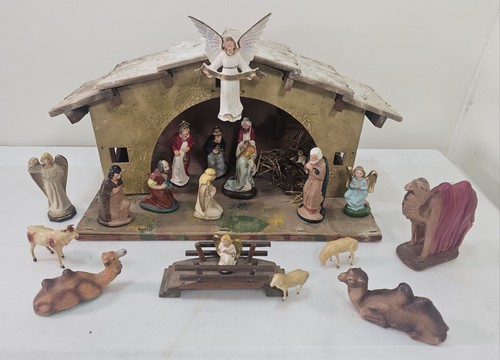 Vintage nativity set with - vintage,