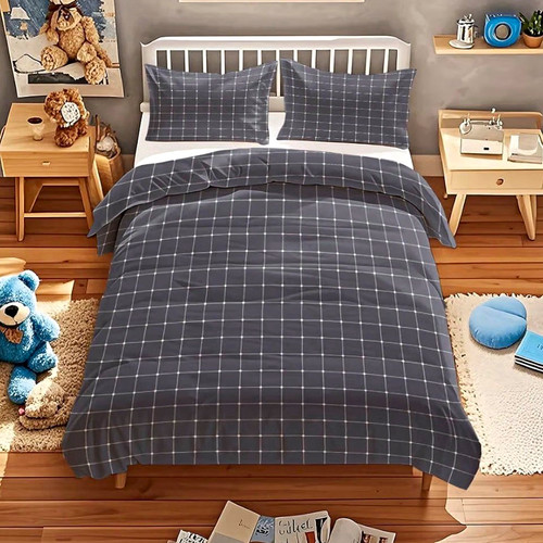 Grey white check - grey, duvet