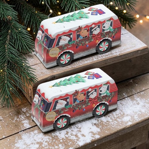 Christmas red campervan tin - christmas,