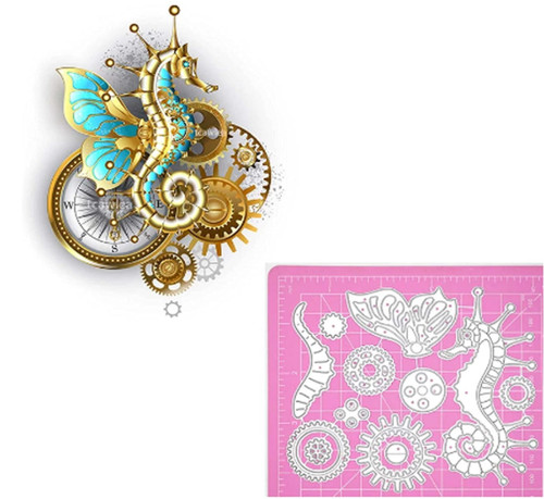 Steampunk flying hippocampus - flying,