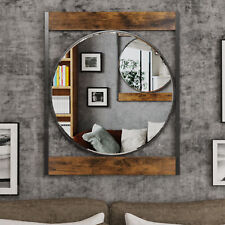 Rectangle Industrial Metal Wood Frame Wall Accent Mirror Wall Mounted Decorative