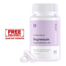 Bettervits Magnesium Glycinate Complex  Citrate, Zinc & Vitamin-D3  60 Caps UK