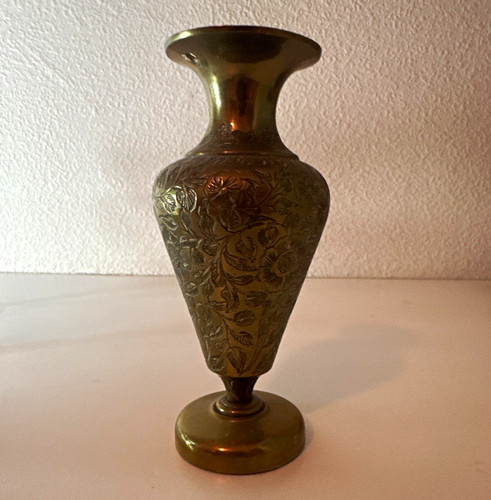 Engraved brass bud vase floral - brass,