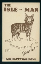 ISLE of MAN for HAPPY HOLIDAYS Postcard Manx Cat Poster Art by John Hassall