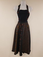 Vintage Pinafore Apron Dress Oktoberfest German Cotton Mix Black Floral Size 12