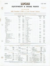 SINGER SM ROADSTER 4AD 1.5 LITRE & HUNTER 1500 SALOON 1955 LUCAS PARTS CATALOGUE