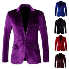 Men Solid Velvet Wedding Coat Blazer Casual Suit Jacket Business Stage Wear