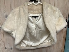 Coast Faux Fur Bolero Jacket Size S / M 10-12 Ivory Cream with Silky Lining
