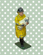 British Farmer Carrying Cream Sheep in Yellow Raincoat | 1920s Rare Britains Toy