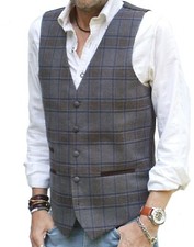 Mens Waistcoat - Brown Grey Multi Check Tweed Style Vest Gilet All Sizes