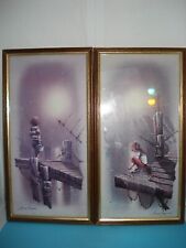 Vintage Retro Kitsch Pair Andres Orpinas Boy & Girl Pier Fishing Framed Prints