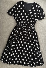 Style Polka Dot Print Pleated Wrap Midi Dress