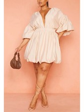 PrettyLittleThing Womens Stone Puffball Volume Sleeve Dress - Multiple Sizes