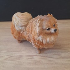 Pomeranian Dog Figurine Resin Light Brown